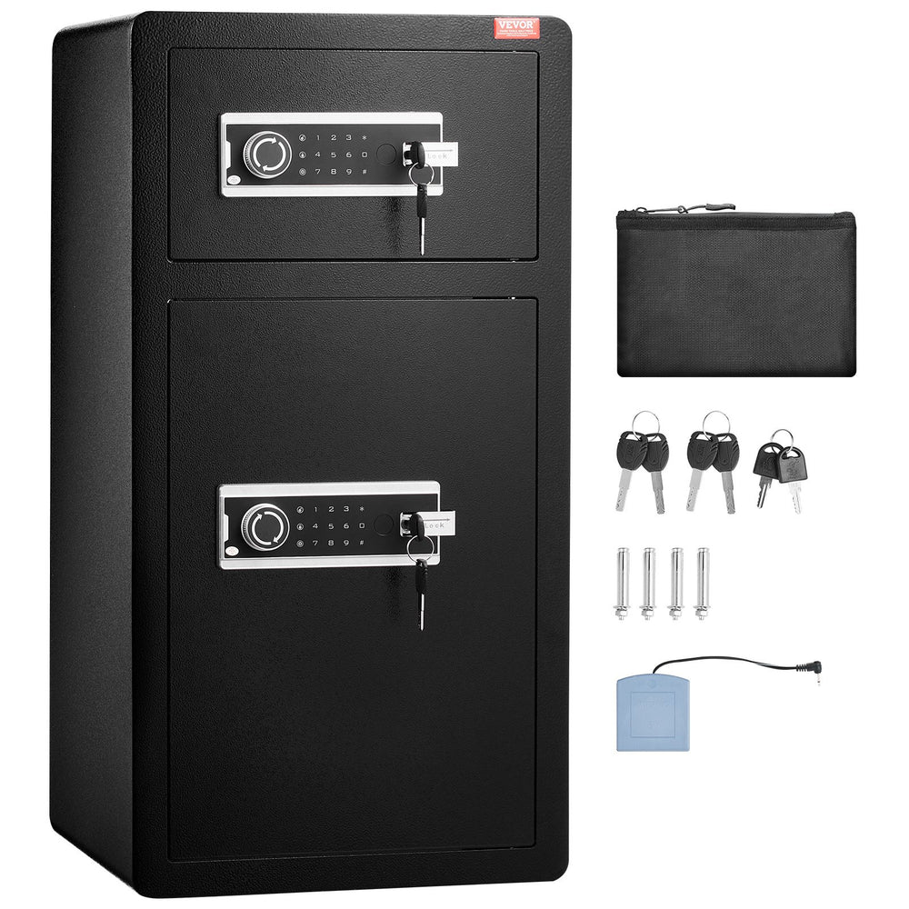 VEVOR Double Doors 5.5 cu.ft Safe Box with Key Lock & Password, Safe Lock Box with Fireproof Bag, Key Rack, LED Light, 2 Height Adjustable and Removable Divider and 1 Cabinet for Money, Documents, Jewelry and Valuables, Black