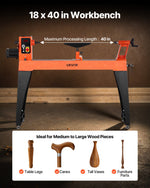 VEVOR Woodworking Lathe, 1500W / 2 HP, Wood Lathe Machine with 0 to 3200 RPM Variable Speed, 457 x 1020 mm Workbench, Brushless DC Motor, Cast Iron Body, Tool Rest, for Medium to Large Projects Woodworking