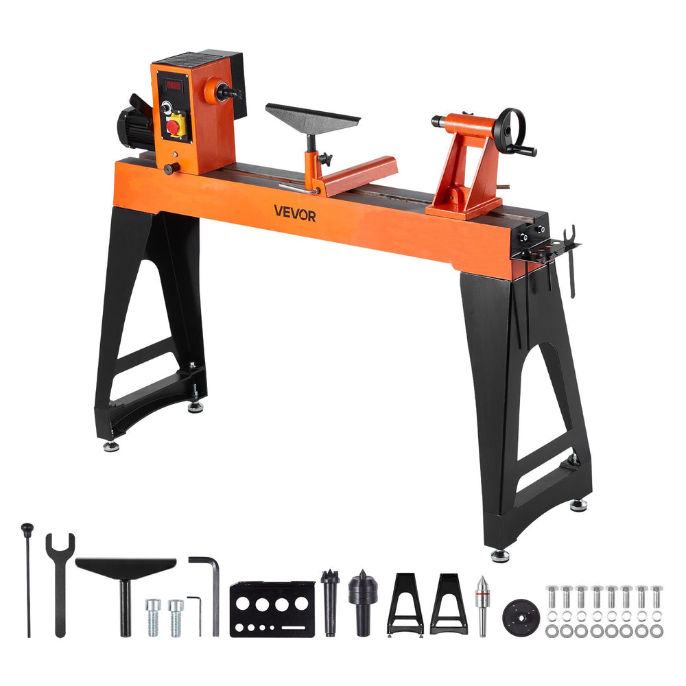 VEVOR Woodworking Lathe, 1500W / 2 HP, Wood Lathe Machine with 0 to 3200 RPM Variable Speed, 457 x 1020 mm Workbench, Brushless DC Motor, Cast Iron Body, Tool Rest, for Medium to Large Projects Woodworking