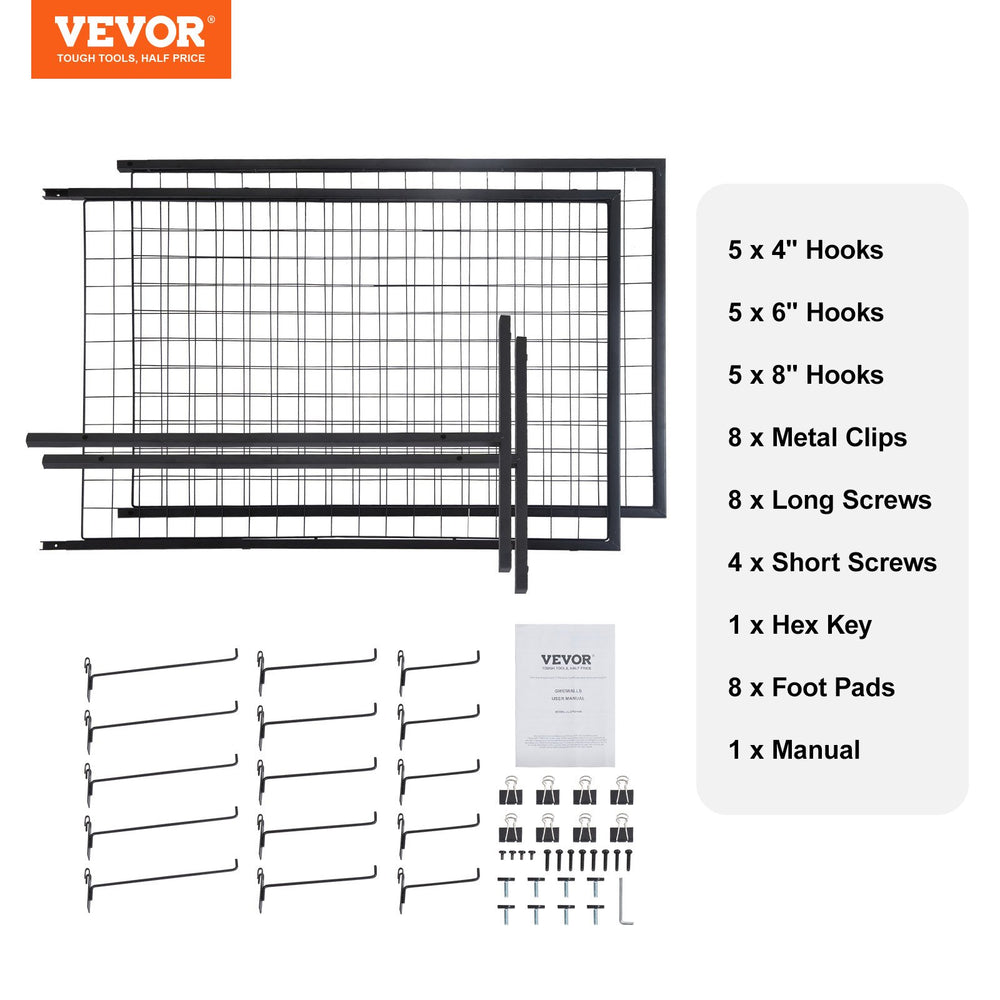 VEVOR 61 x170.7 cm Grid Wall Panels Tower, 2 Packs Wire Gridwall Display Racks with T-Base Floorstanding, Double Side Gridwall Panels for Art Craft Shows, Retail Display with Extra Clips and Hooks