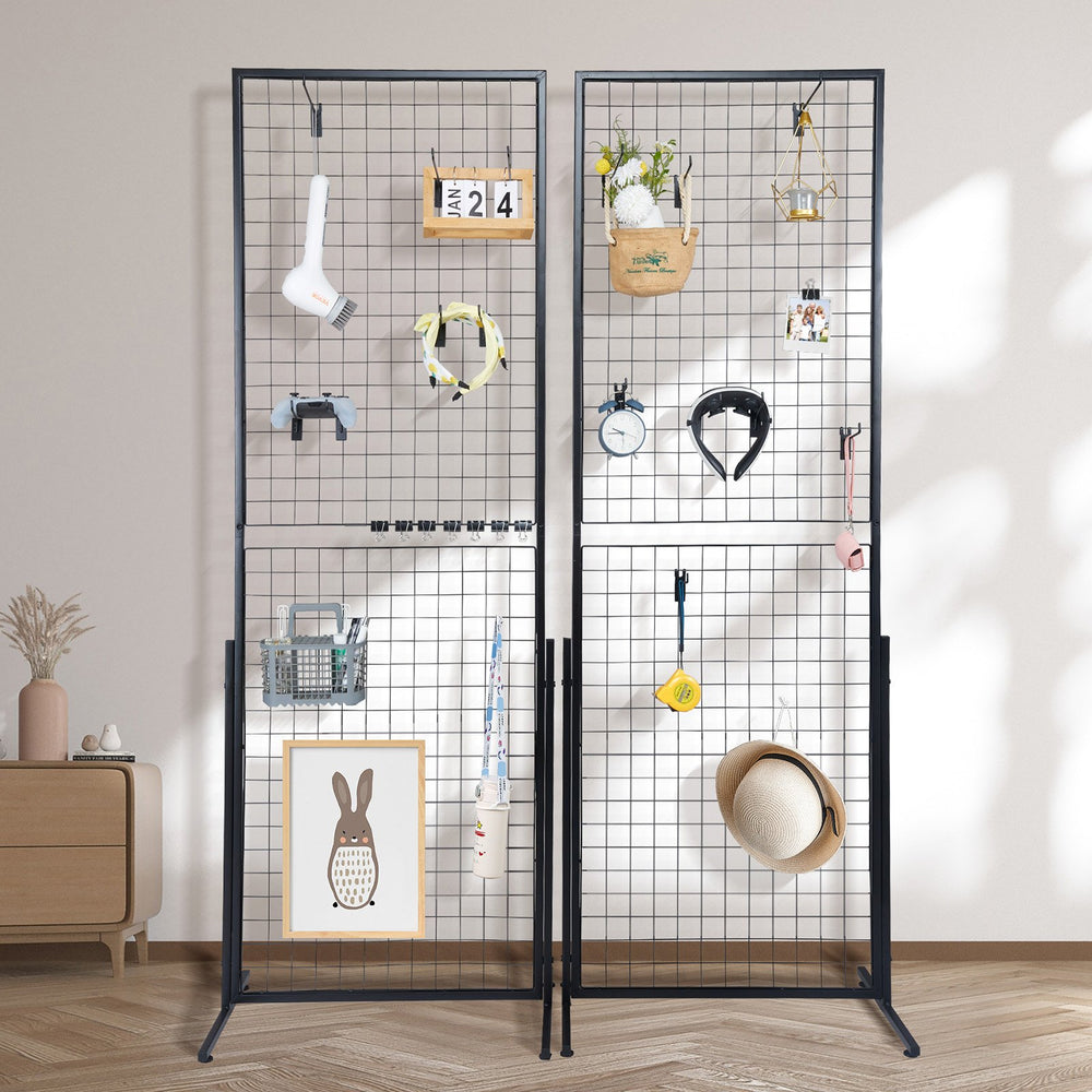 VEVOR 61 x170.7 cm Grid Wall Panels Tower, 2 Packs Wire Gridwall Display Racks with T-Base Floorstanding, Double Side Gridwall Panels for Art Craft Shows, Retail Display with Extra Clips and Hooks