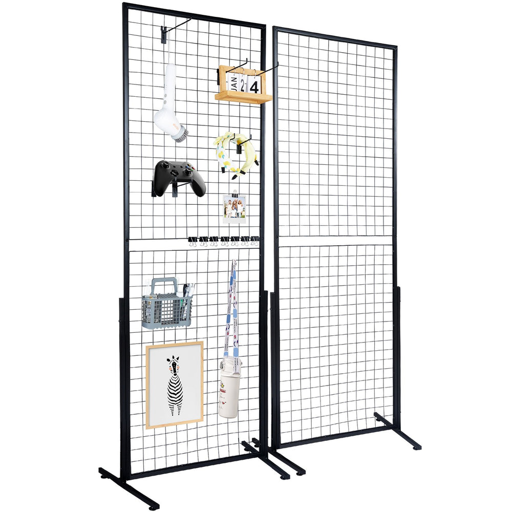 VEVOR 61 x170.7 cm Grid Wall Panels Tower, 2 Packs Wire Gridwall Display Racks with T-Base Floorstanding, Double Side Gridwall Panels for Art Craft Shows, Retail Display with Extra Clips and Hooks