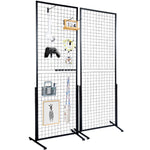 VEVOR 61 x170.7 cm Grid Wall Panels Tower, 2 Packs Wire Gridwall Display Racks with T-Base Floorstanding, Double Side Gridwall Panels for Art Craft Shows, Retail Display with Extra Clips and Hooks