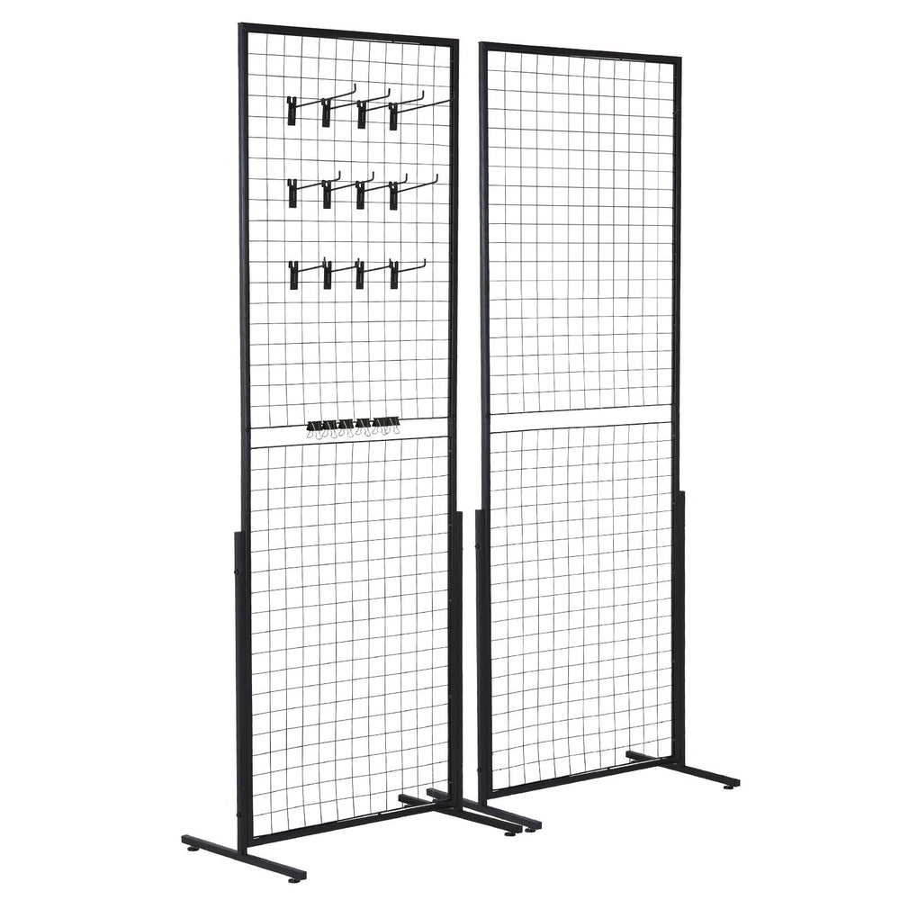 VEVOR 61 x170.7 cm Grid Wall Panels Tower, 2 Packs Wire Gridwall Display Racks with T-Base Floorstanding, Double Side Gridwall Panels for Art Craft Shows, Retail Display with Extra Clips and Hooks