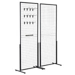 VEVOR 61 x170.7 cm Grid Wall Panels Tower, 2 Packs Wire Gridwall Display Racks with T-Base Floorstanding, Double Side Gridwall Panels for Art Craft Shows, Retail Display with Extra Clips and Hooks
