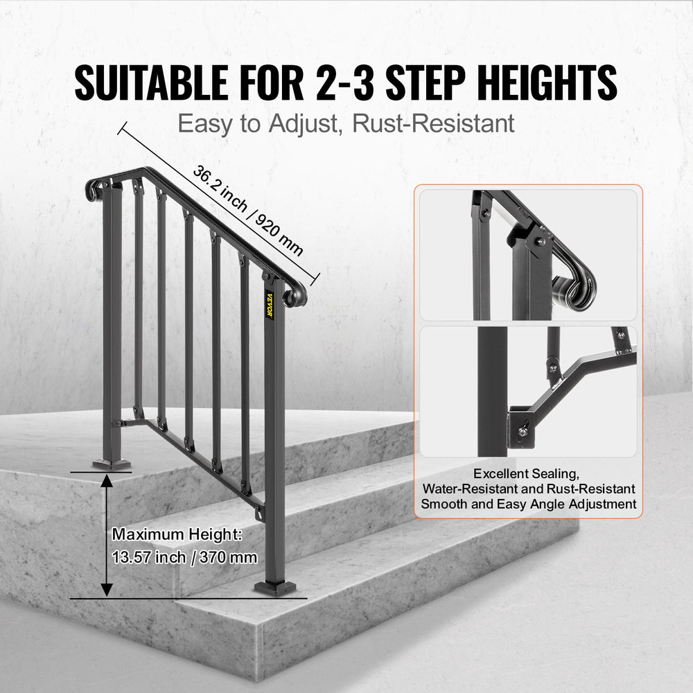 VEVOR Iron X Handrail Picket #2 Railing Rail Fits 2 Steps