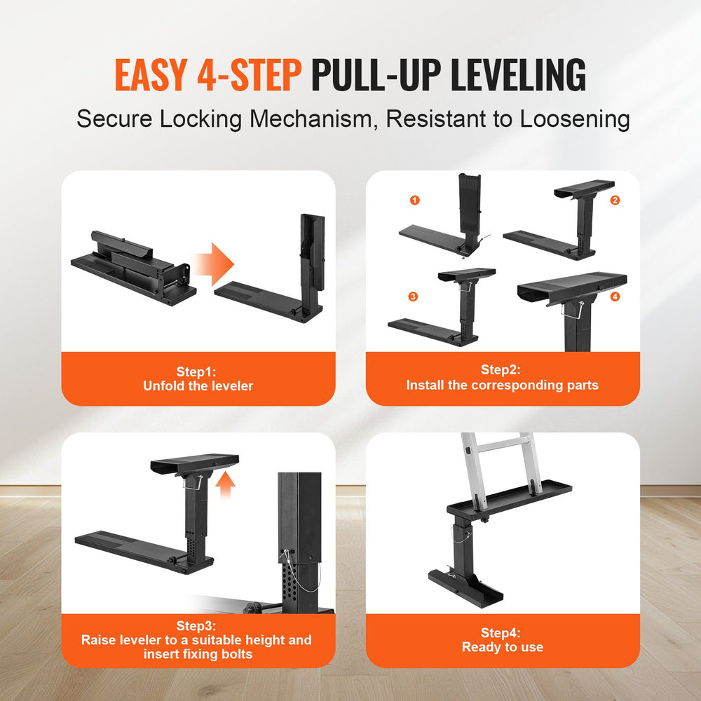 VEVOR Ladder Levler, 23.4 L x 11.4-18 in H Support Surface, Steel Ladder Leveling Tool, Folding Pitch Hopper, Stair Ladder Stabilizer Easy to Use,Extension Ladder Accessories for Uneven Ground