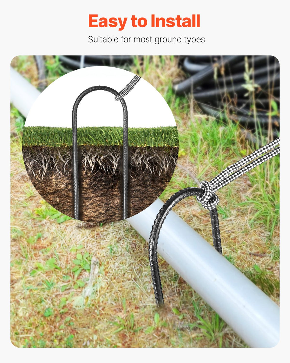 VEVOR 12-Inch 8 Pack Rebar Stakes 304,8x82,04 mm Heavy Duty U Shape Galvanized Ground Anchors