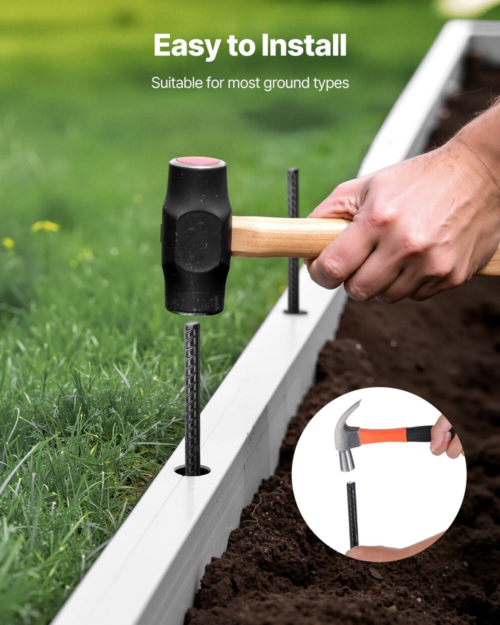 VEVOR Rebar Stakes, 609,6 mm / 24-Inch, Heavy-Duty 0.47 in Diameter, Straight Galvanized Steel Ground Anchors with Chisel Point End & Rust-Resistant Coating, for Gardening Support, Fence, Camping Tents (20-Pack)