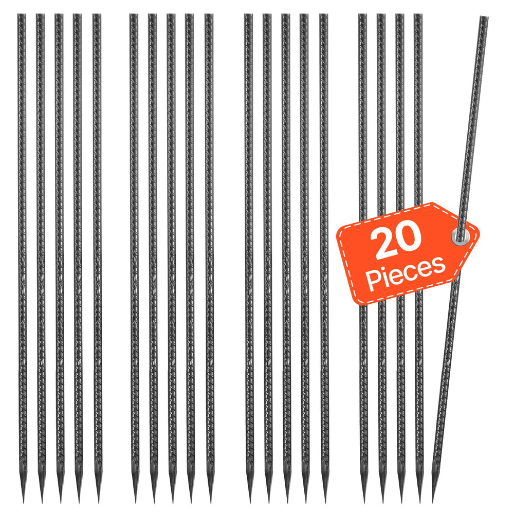 VEVOR Rebar Stakes, 609,6 mm / 24-Inch, Heavy-Duty 0.47 in Diameter, Straight Galvanized Steel Ground Anchors with Chisel Point End & Rust-Resistant Coating, for Gardening Support, Fence, Camping Tents (20-Pack)