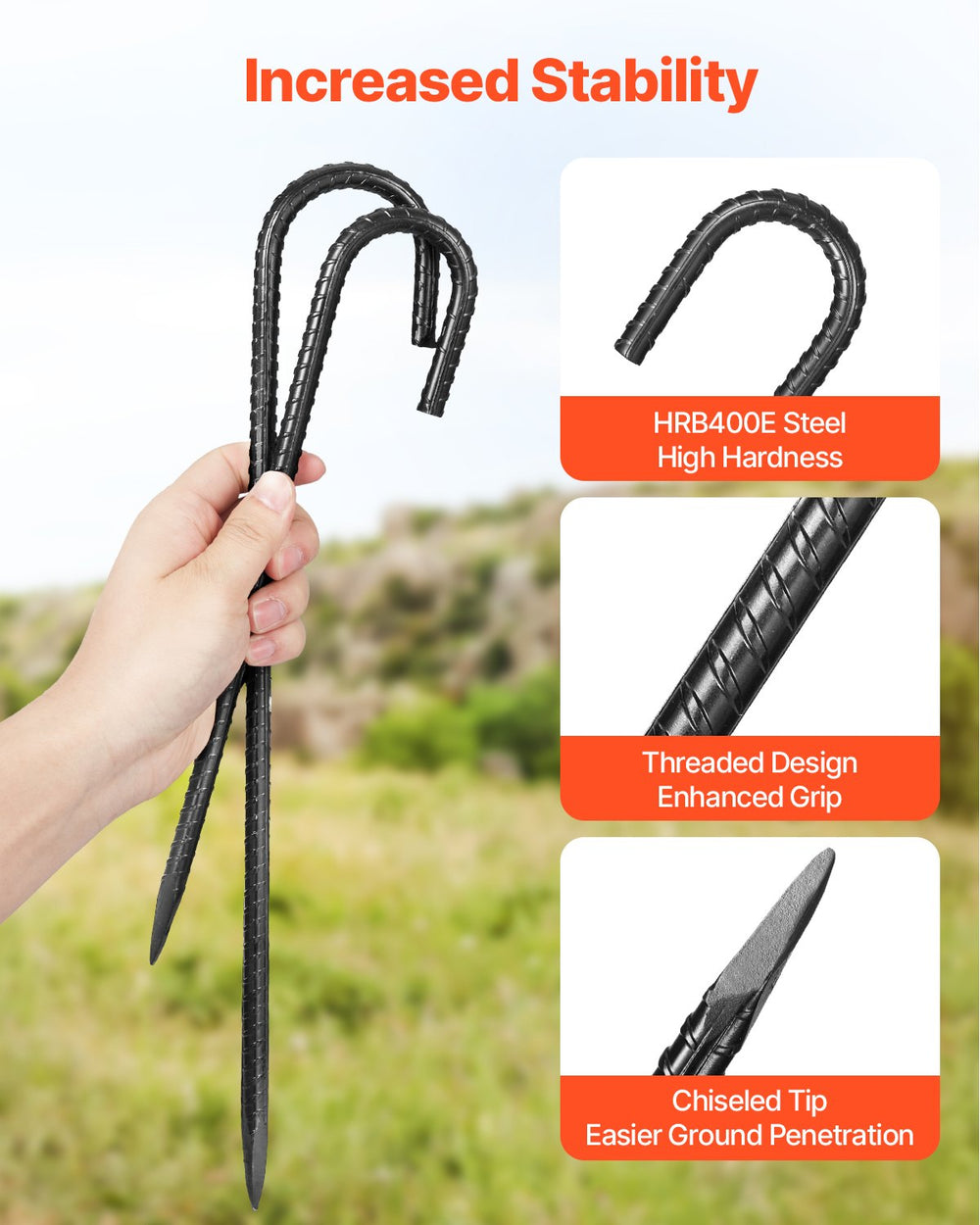 VEVOR 304,8 mm / 12-Inch 16 Pack Rebar Stakes Heavy Duty J Hook Galvanized Ground Anchors