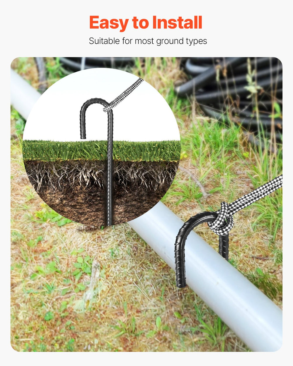 VEVOR 304,8 mm / 12-Inch 16 Pack Rebar Stakes Heavy Duty J Hook Galvanized Ground Anchors
