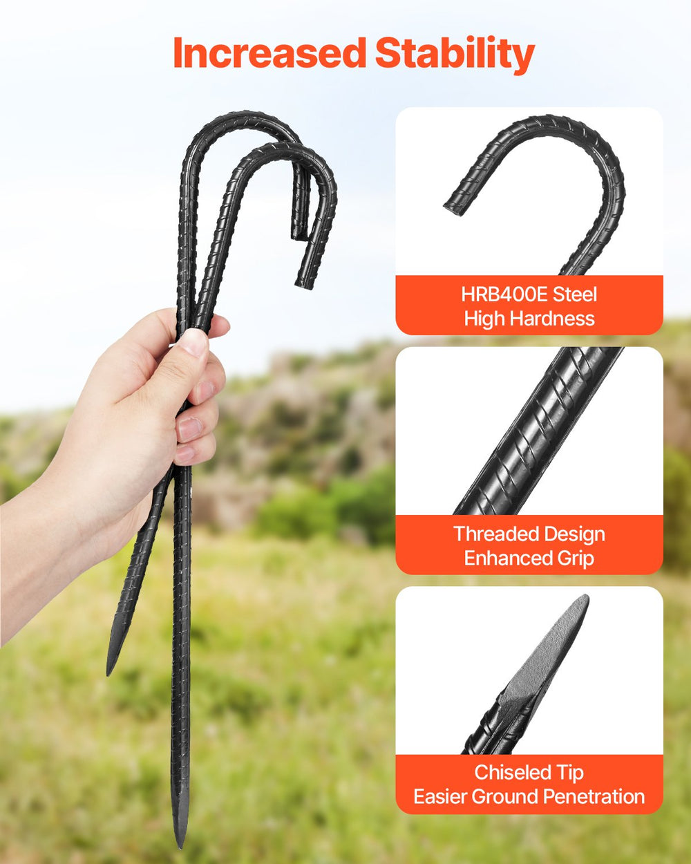 VEVOR 406,4 mm / 16-Inch 24 Pack Rebar Stakes Heavy Duty J Hook Galvanized Ground Anchors