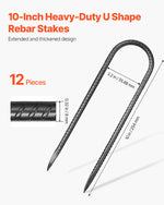 VEVOR 254x55,88mm / 10-Inch 12 Pack Rebar Stakes Heavy Duty U Shape Galvanized Ground Anchors