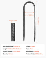 VEVOR 254x55,88mm / 10-Inch 12 Pack Rebar Stakes Heavy Duty U Shape Galvanized Ground Anchors