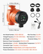 VEVOR LPS25-4BP/130 High Efficiency Circulator Pump, 42 LPM, 4 m Max Lift Cast Iron Hot Water Recirculating Circulation Pump, Threaded Connection, Check Valve, Quiet Operation, for Home Heating System