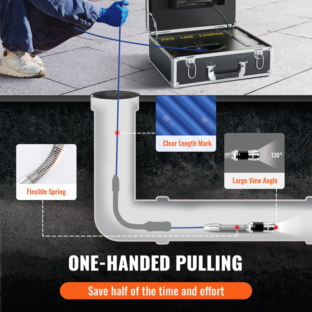 VEVOR Sewer Camera Pipe Inspection Camera 17.8 cm Screen 1000TVL Camera 20.1m