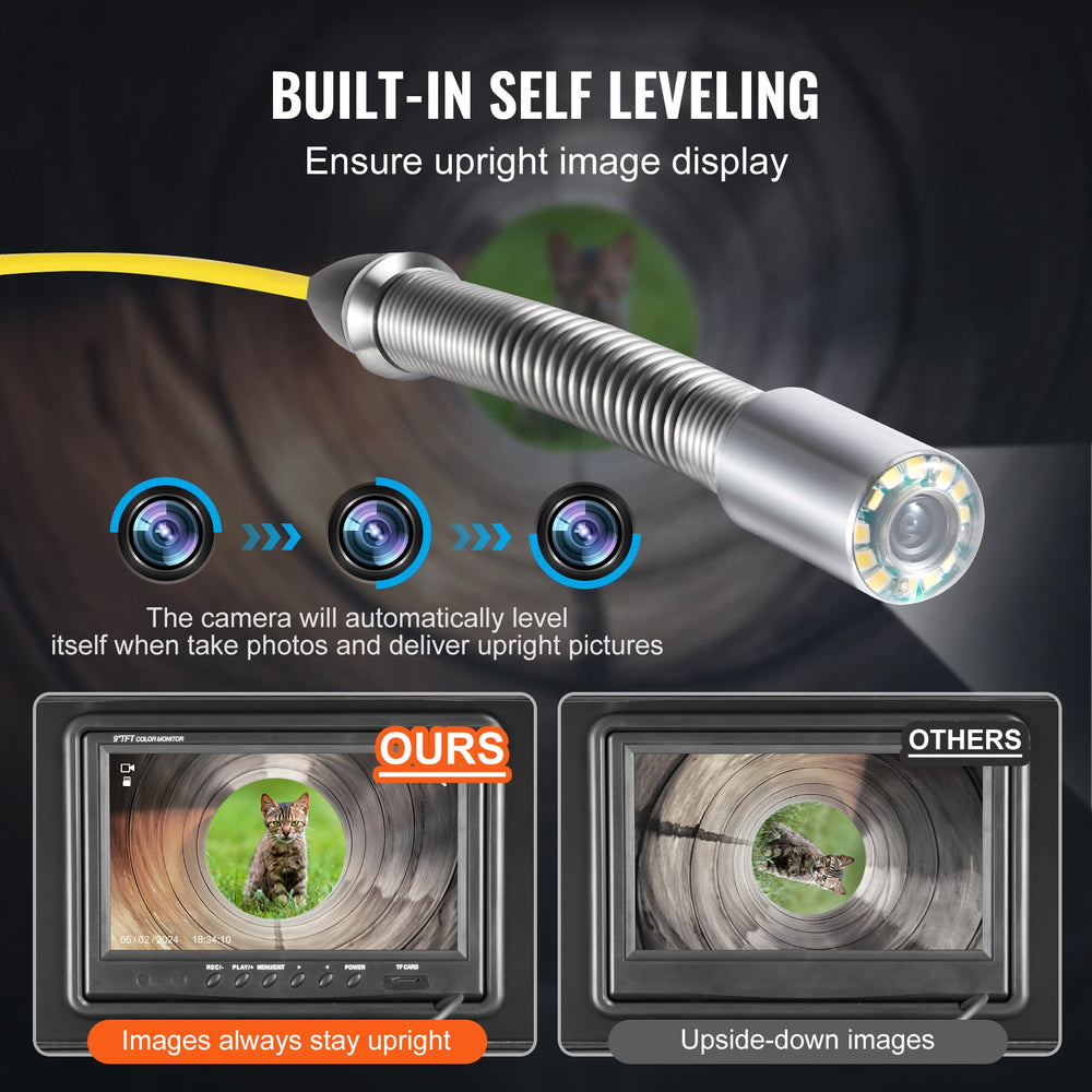 VEVOR Sewer Camera 2987 cm Self-Leveling Duct Camera with 512Hz Locator 36X Zoom