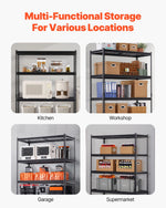VEVOR Storage Shelves, 3000 lbs, 5 Tier Heavy Duty Garage Shelving, 20" D x 48" W x 72" H Adjustable Metal Shelves for Industrial Shelving Unit Utility Shelf, for Kitchen, Warehouse, Basement, Black
