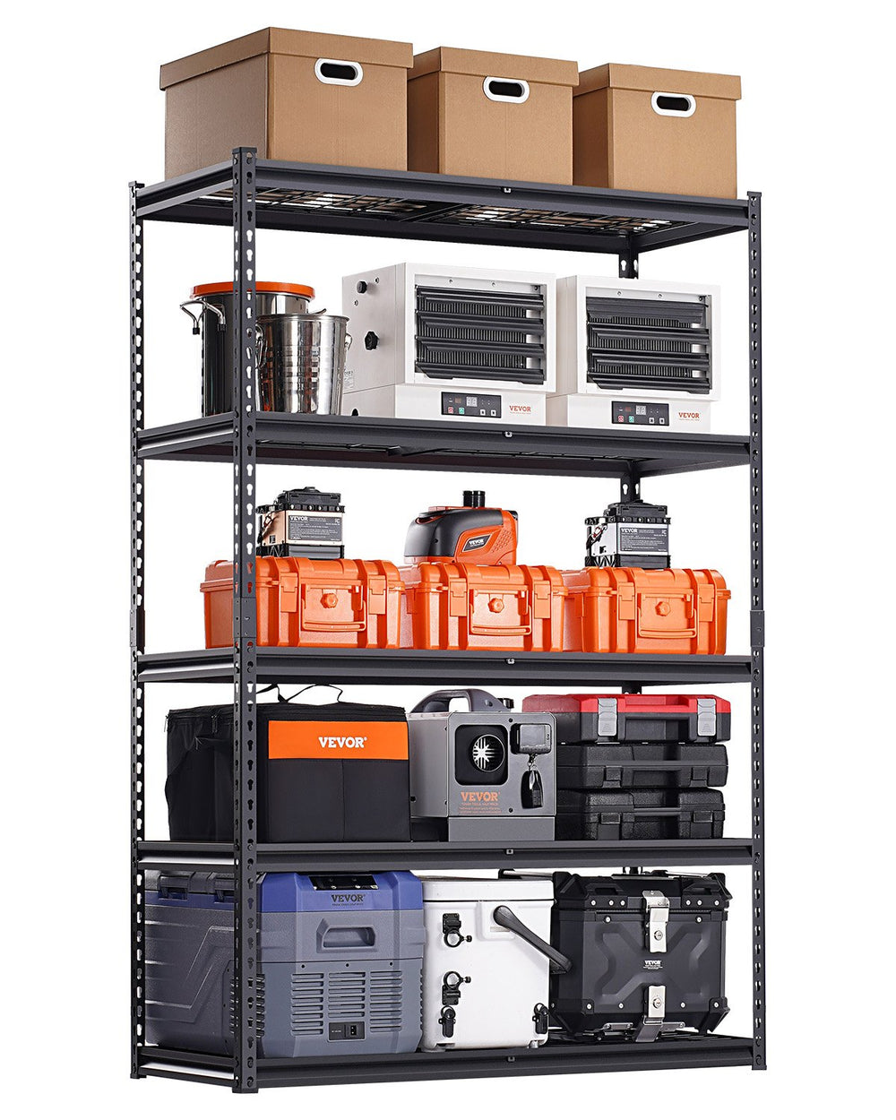 VEVOR Storage Shelves, 3000 lbs, 5 Tier Heavy Duty Garage Shelving, 20" D x 48" W x 72" H Adjustable Metal Shelves for Industrial Shelving Unit Utility Shelf, for Kitchen, Warehouse, Basement, Black