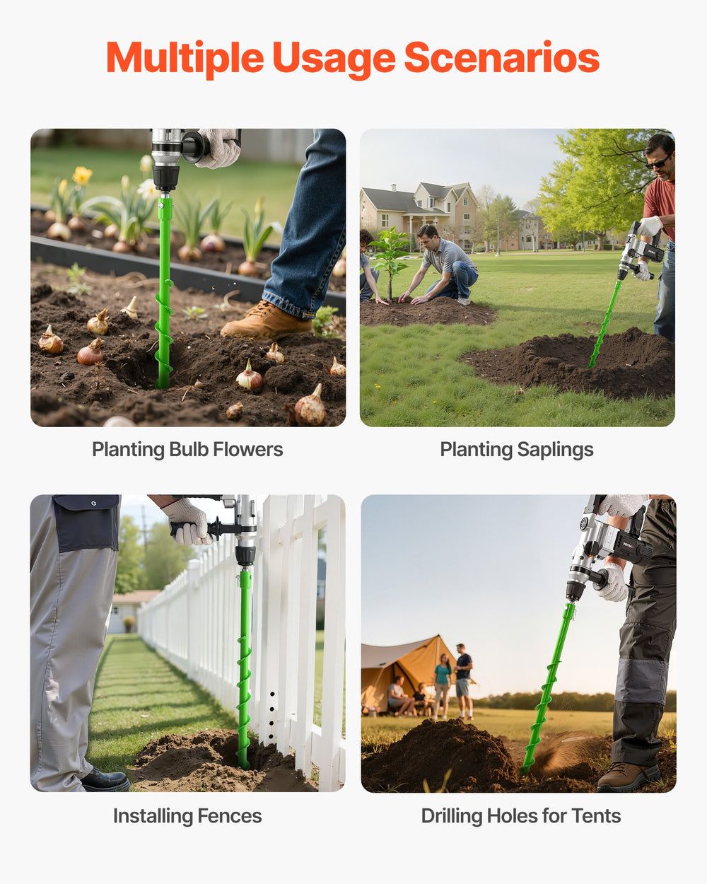 VEVOR Auger Drill Bit for Planting, 40 x 800 mm Spiral Drill Bit, Compatible with 20mm ID Drive Drills, Heavy Duty Bulb Planter Tool, Post Hole Drilling Attachments for Garden Digger Fence