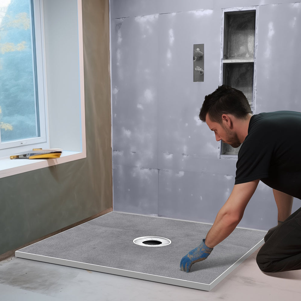 VEVOR Shower Curb Kit, 1524x965mm Shower Pan Kit with 160mm Central Drain, Lightweight EPS Shower Installation Kits with 2 Waterproof Cloths, Shower Pan Slope Sticks Fit for Bathroom