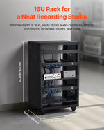 VEVOR 16U AV Rack, 90.7 kg Max Load Capacity, Home Recording Studio Rack with Lockable Caster Wheels, Open Frame Server Cabinet, Special Vent Design, for Audio Video Musical & IT Equipment Mounting