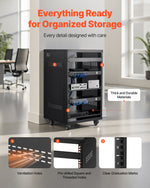 VEVOR 16U AV Rack, 90.7 kg Max Load Capacity, Home Recording Studio Rack with Lockable Caster Wheels, Open Frame Server Cabinet, Special Vent Design, for Audio Video Musical & IT Equipment Mounting