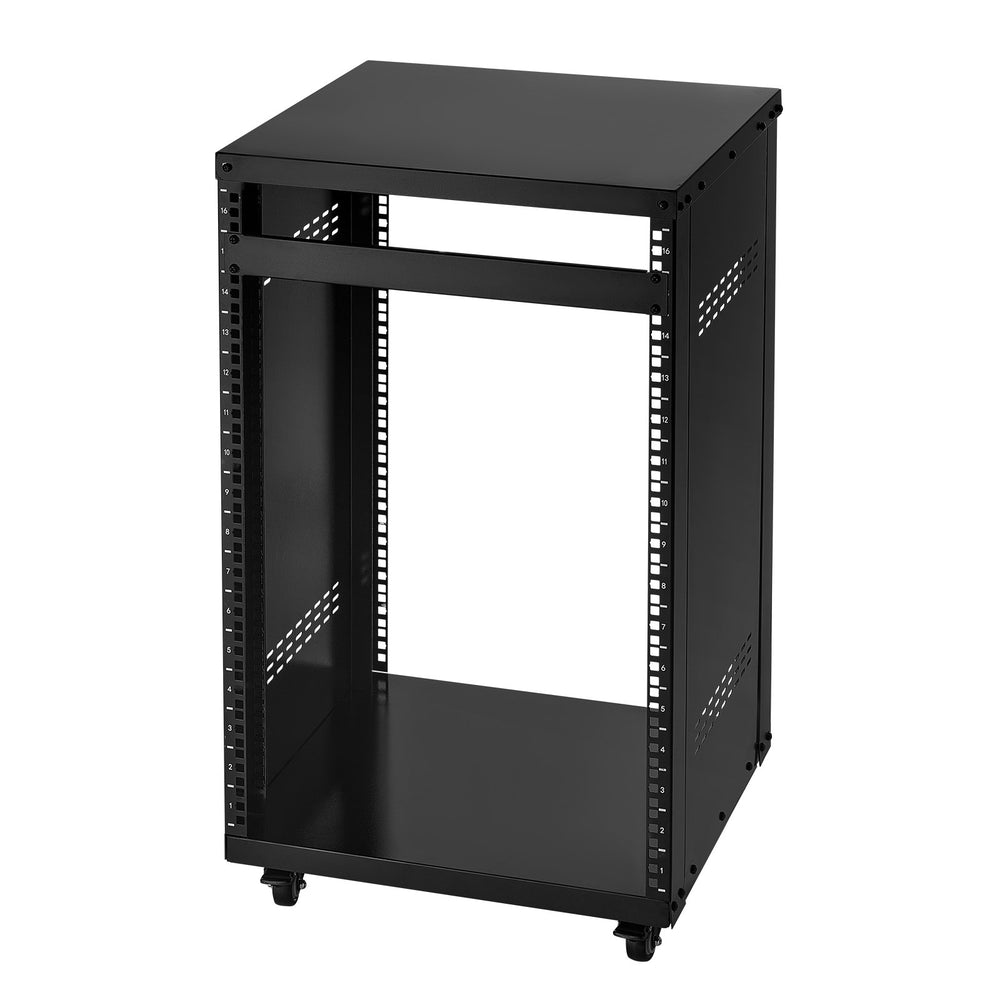 VEVOR 16U AV Rack, 90.7 kg Max Load Capacity, Home Recording Studio Rack with Lockable Caster Wheels, Open Frame Server Cabinet, Special Vent Design, for Audio Video Musical & IT Equipment Mounting