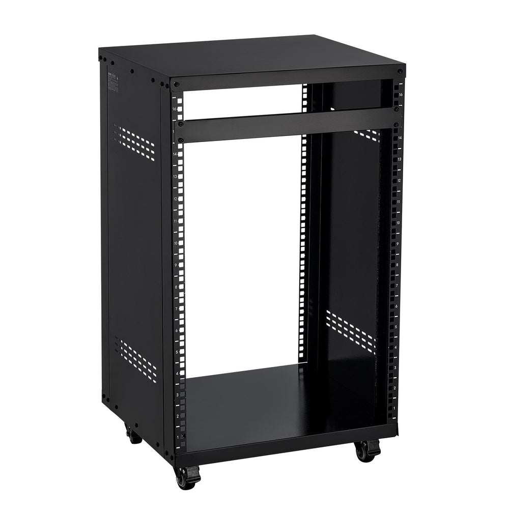 VEVOR 16U AV Rack, 90.7 kg Max Load Capacity, Home Recording Studio Rack with Lockable Caster Wheels, Open Frame Server Cabinet, Special Vent Design, for Audio Video Musical & IT Equipment Mounting