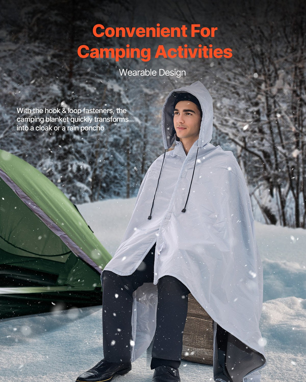 VEVOR Camping Blanket 2x1.5m (79" x 59") Wearable Warm Stadium Blanket Outdoor Light Grey