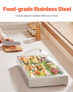 VEVOR Countertop Food Serving Display Container, 1 x 1 Pan Stainless Steel Food Serving Tray, Buffet Condiment Dispenser Display Rack with Clear Arc Lid & 3 Ice Trays, for Restaurant, Hotel, Party