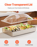 VEVOR Countertop Food Serving Display Container, 1 x 1 Pan Stainless Steel Food Serving Tray, Buffet Condiment Dispenser Display Rack with Clear Arc Lid & 3 Ice Trays, for Restaurant, Hotel, Party