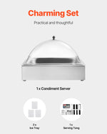 VEVOR Countertop Food Serving Display Container, 1 x 1 Pan Stainless Steel Food Serving Tray, Buffet Condiment Dispenser Display Rack with Clear Arc Lid & 3 Ice Trays, for Restaurant, Hotel, Party