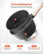VEVOR 2.5 QT Saucepan, Nonstick Saucepan with Tempered Glass Lid, Multipurpose Cooking Sauce Pot with Detachable Handle, Sauce Pan Small Kitchen Cooking Pot with Coating, Induction Compatible, Black