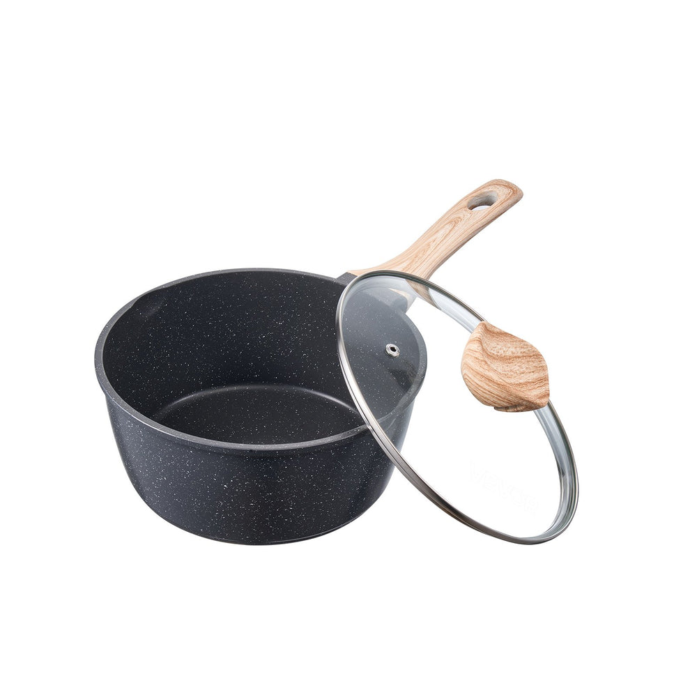 VEVOR 2.5 QT Saucepan, Nonstick Saucepan with Tempered Glass Lid, Multipurpose Cooking Sauce Pot with Detachable Handle, Sauce Pan Small Kitchen Cooking Pot with Coating, Induction Compatible, Black