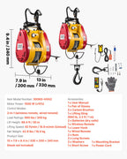 VEVOR 2-in-1 Electric Hoist Winch, 300 kg Capacity, 1500W Portable Power Winch Crane, 30 m Lifting Height, 18.9 m/min with Wired and Wireless Remote Control for Factory, Warehouss, Garage