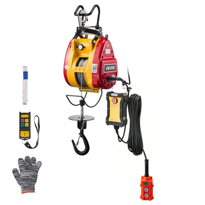 VEVOR 2-in-1 Electric Hoist Winch, 300 kg Capacity, 1500W Portable Power Winch Crane, 30 m Lifting Height, 18.9 m/min with Wired and Wireless Remote Control for Factory, Warehouss, Garage