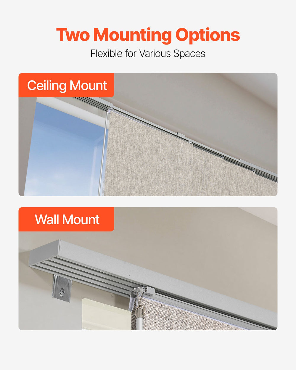 VEVOR Panel Track Blinds, Extendable Track from 116 cm to 218 cm W, Trimmable Panel Curtains Up to 243cm H, Vertical Blackout Panel Blinds for Sliding Doors, Patio Doors, Room Divider, Windows, Brown