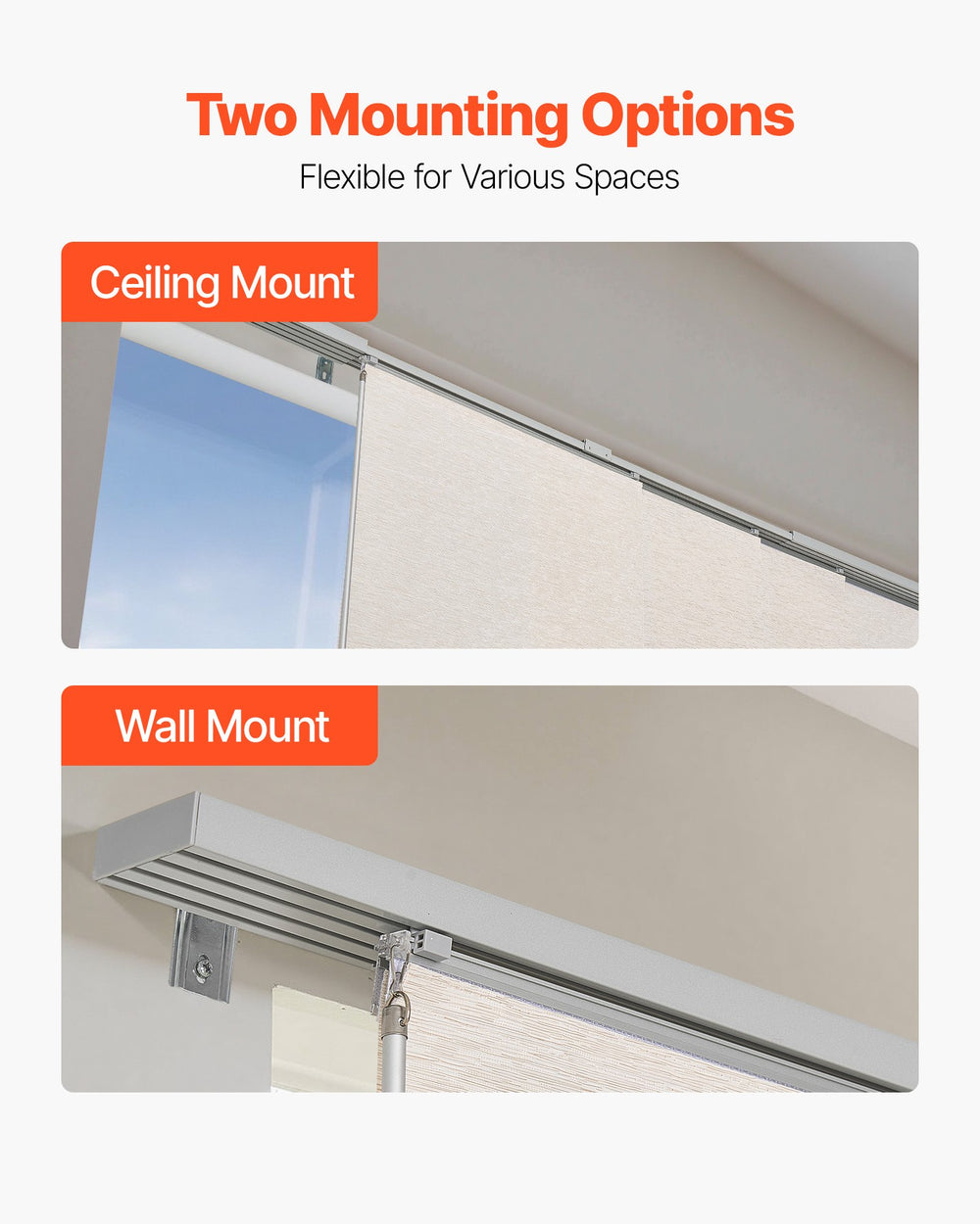 VEVOR Panel Track Blinds, Extendable Track from 116 cm to 218 cm W, Trimmable Panel Curtains Up to 243cm H, Adjustable Vertical Panel Blinds for Sliding Doors, Patio Doors, Room Divider, Light Brown
