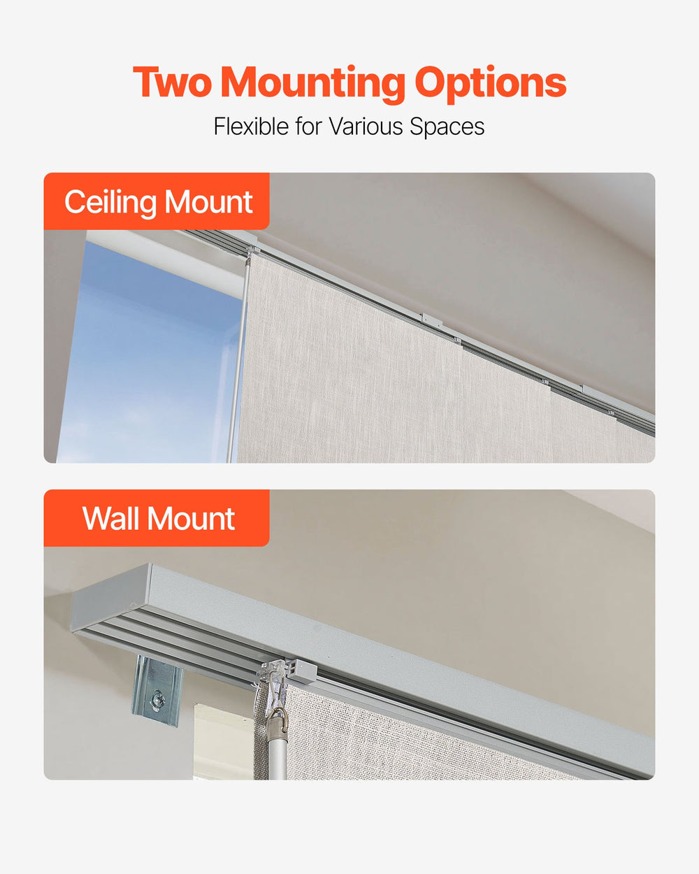 VEVOR Panel Track Blinds, Extendable Track from 116 cm to 218 cm W, Trimmable Panel Curtains Up to 243cm H, Vertical Blackout Panel Blinds for Sliding Doors, Patio Doors, Room Divider, Light Gray