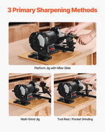 VEVOR Pro Grind Sharpening System, Multi-Grind Sharpening Jig for 152mm & 203mm Bench Grinder - with Platform Jig, Tool Rest Bar, Setup Block, Miter Slide, Micro Bevel Block, for Woodturning Tools