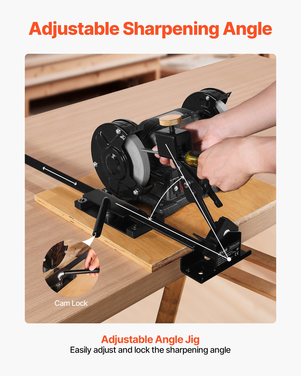 VEVOR Pro Grind Sharpening System, Multi-Grind Sharpening Jig for 152mm & 203mm Bench Grinder - with Platform Jig, Tool Rest Bar, Setup Block, Miter Slide, Micro Bevel Block, for Woodturning Tools