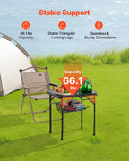 VEVOR Folding Camping Table, Adjustable Height Portable Side Tables, Aluminum MDF Beach Table with Mesh Layer, Carrying Handle, Lightweight Compact for Outdoor Picnic BBQ Cooking, 24x16in, Black