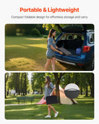 VEVOR Folding Camping Table, Adjustable Height Portable Side Tables, Aluminum MDF Beach Table with Mesh Layer, Carrying Handle, Lightweight Compact for Outdoor Picnic BBQ Cooking, 24x16in, Black