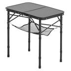 VEVOR Folding Camping Table, Adjustable Height Portable Side Tables, Aluminum MDF Beach Table with Mesh Layer, Carrying Handle, Lightweight Compact for Outdoor Picnic BBQ Cooking, 24x16in, Black