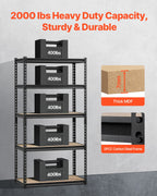 VEVOR Storage Shelves, 2000 lbs, 5 Tier Garage Storage Shelving, 16" D x 32" W x 62.8" H Adjustable Metal Shelves for Garage Shelves Utility Rack Shelf, Ideal for Kitchen, Warehouse, Basement, Black