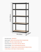 VEVOR Storage Shelves, 2000 lbs, 5 Tier Garage Storage Shelving, 16" D x 32" W x 62.8" H Adjustable Metal Shelves for Garage Shelves Utility Rack Shelf, Ideal for Kitchen, Warehouse, Basement, Black