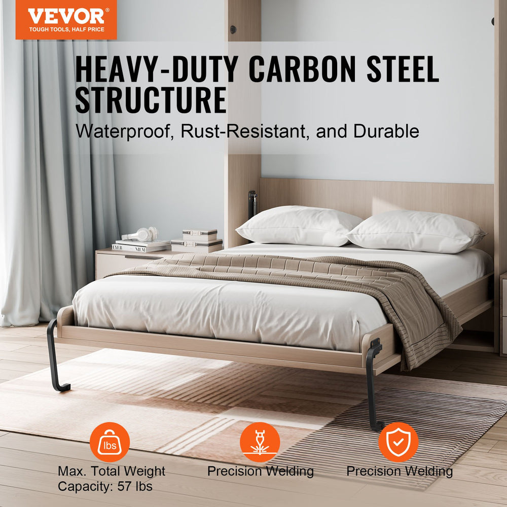 VEVOR Murphy Bed Kit, Full Size, Vertical Deluxe DIY Wall Bed Mechanical Hardware Kit, Pneumatic Lever Heavy Duty Bed Frame Support, Folding Cabinet Wall Bed Space Saving Design for Guestroom