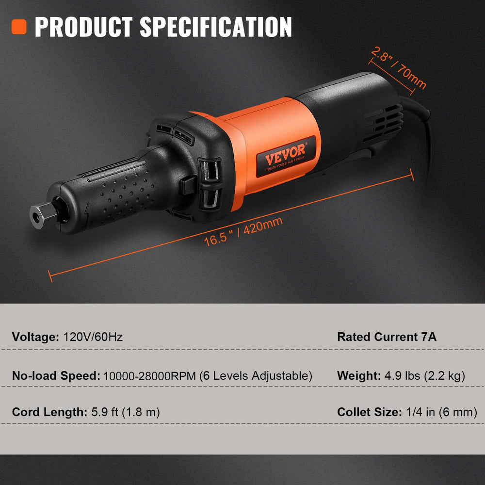 VEVOR Die Grinder 6.4 mm Heavy Duty Straight Die Grinder 30000RPM 6 Variable Speed